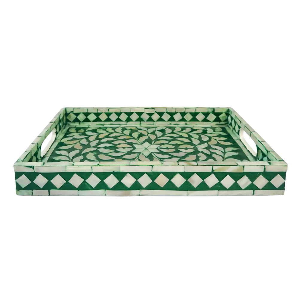 Abahna Inlaid Mother Of Pearl Floral Tray